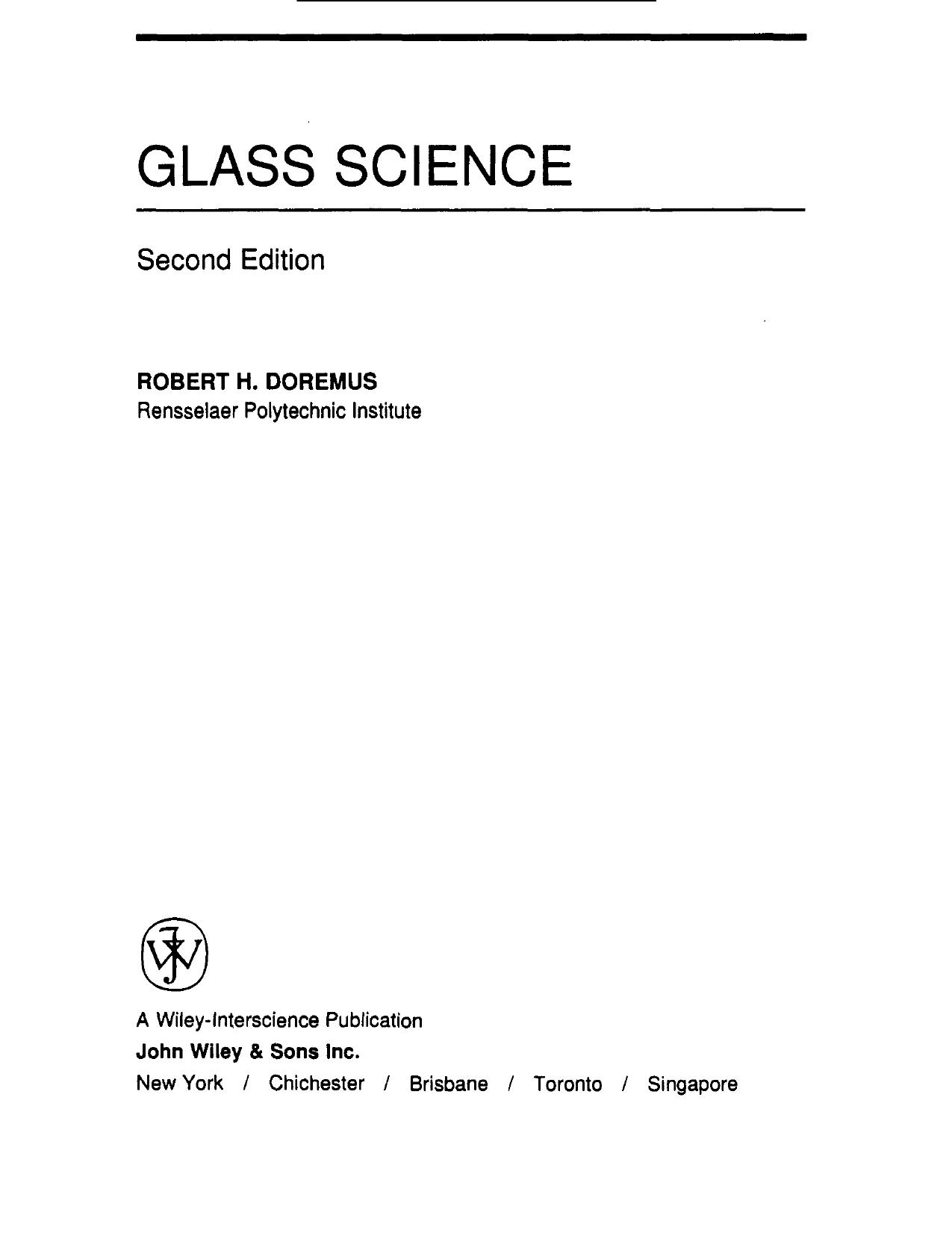 Glass Science by R. Doremus