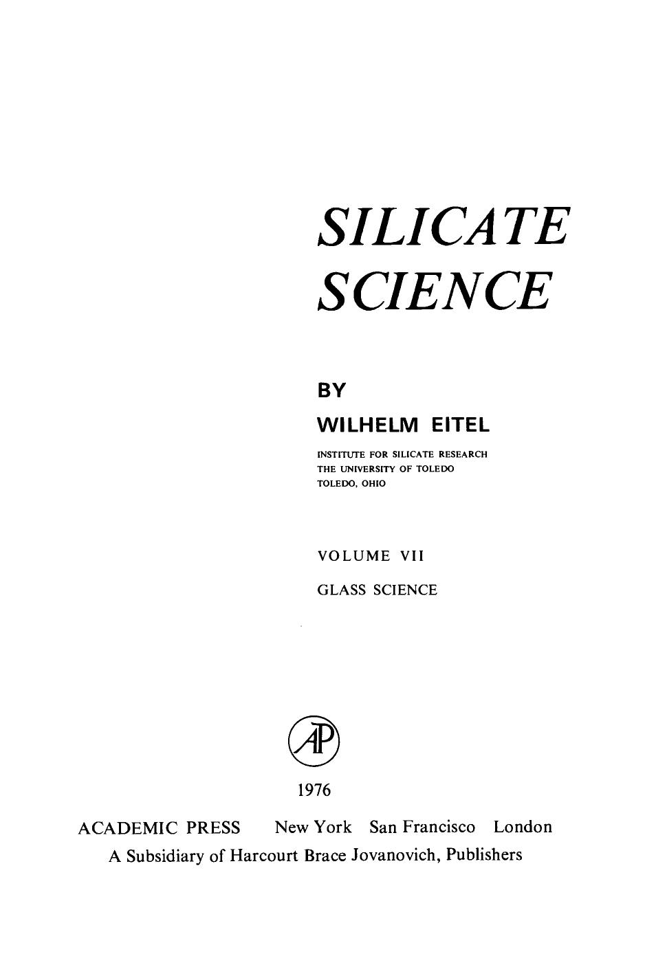 Glass Science by Wilhelm Eitel (Auth.)