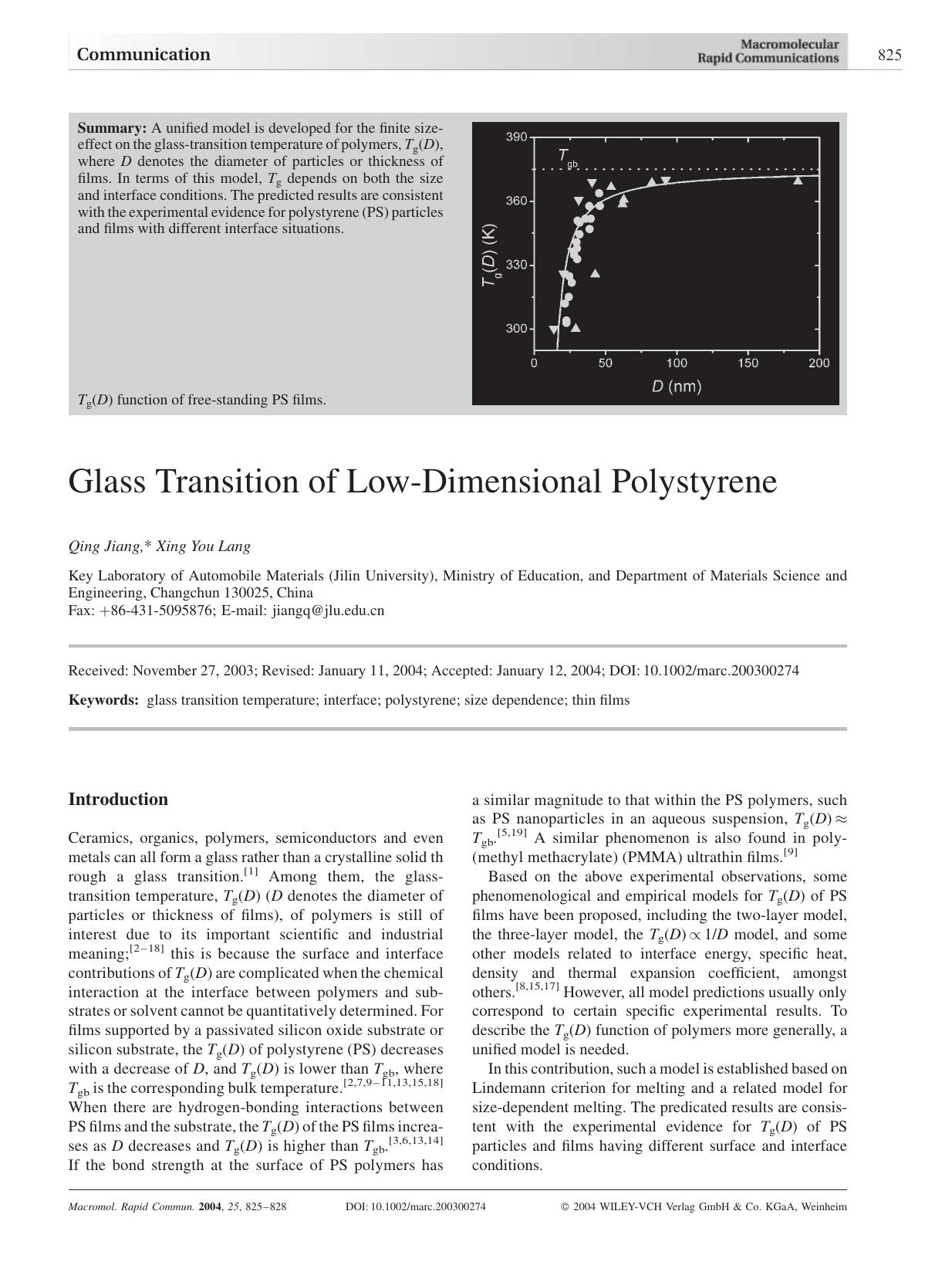 Glass Transition of Low-Dimensional Polystyrene by Unknown
