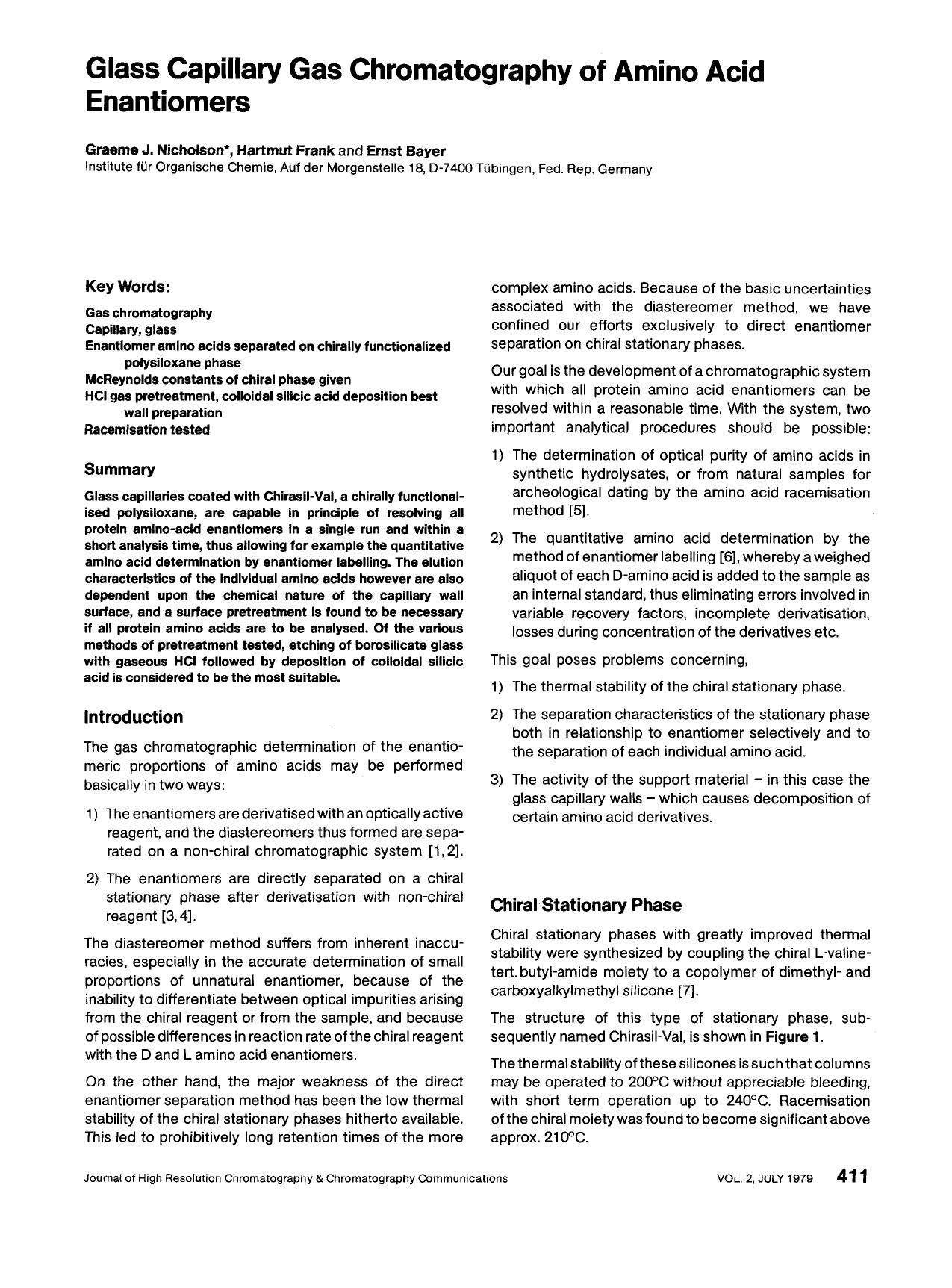 Glass capillary gas chromatography of amino acid enantiomers by Unknown