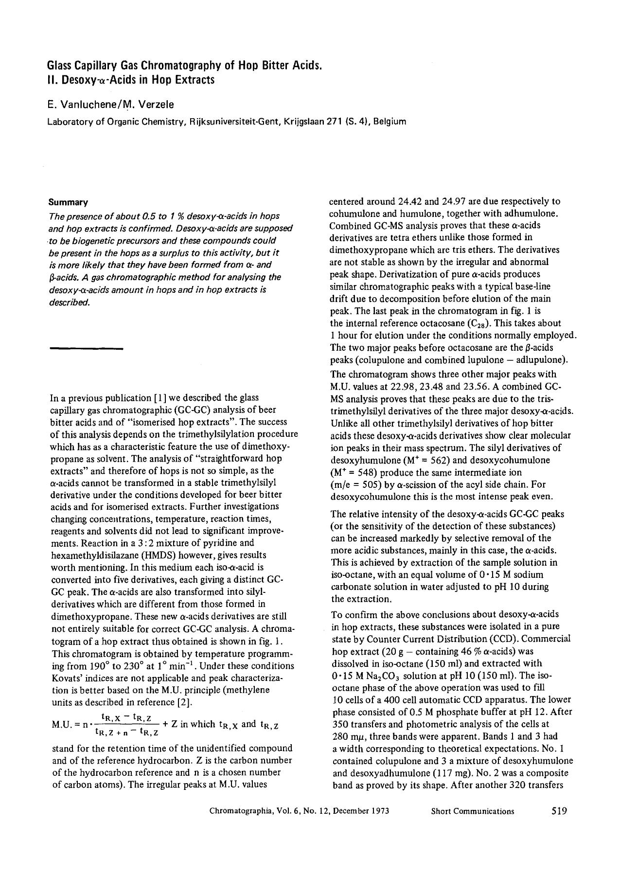 Glass capillary gas chromatography of hop bitter acids. II. Desoxy-α-acids in hop extracts by Unknown