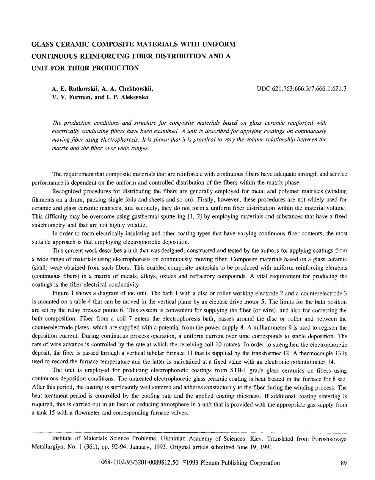 Glass ceramic composite materials with uniform continuous reinforcing fiber distribution and a unit for their production by Unknown