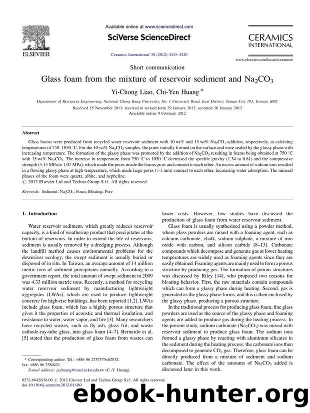 Glass foam from the mixture of reservoir sediment and Na2CO3 by Yi-Chong Liao