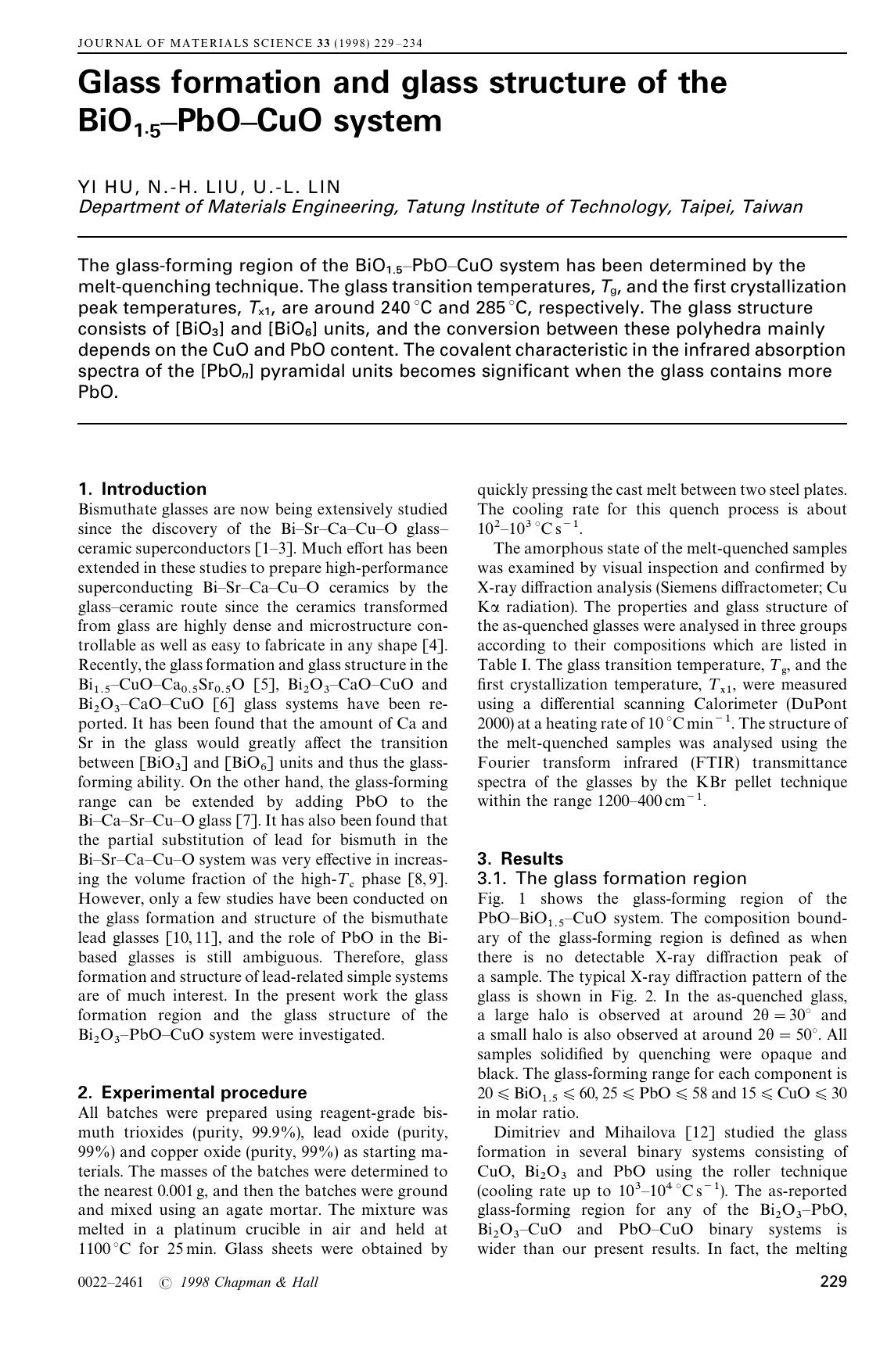 Glass formation and glass structure of the BiO1.5—PbO—CuO system by Unknown