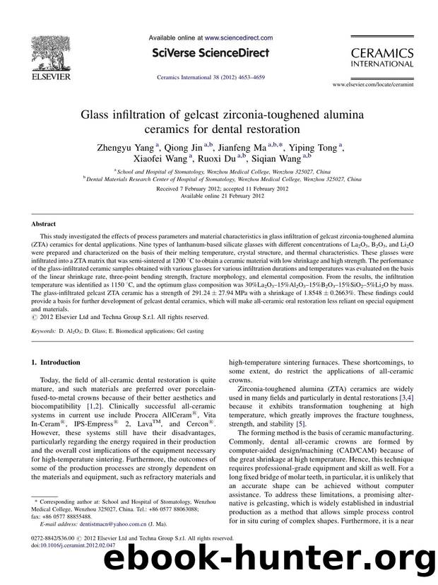 Glass infiltration of gelcast zirconia-toughened alumina ceramics for dental restoration by Zhengyu Yang