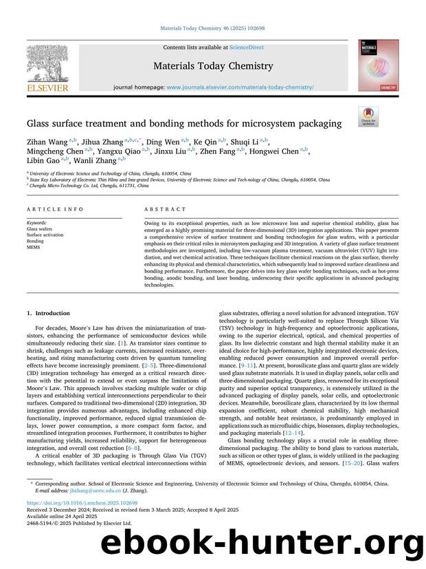 Glass surface treatment and bonding methods for microsystem packaging by Zihan Wang