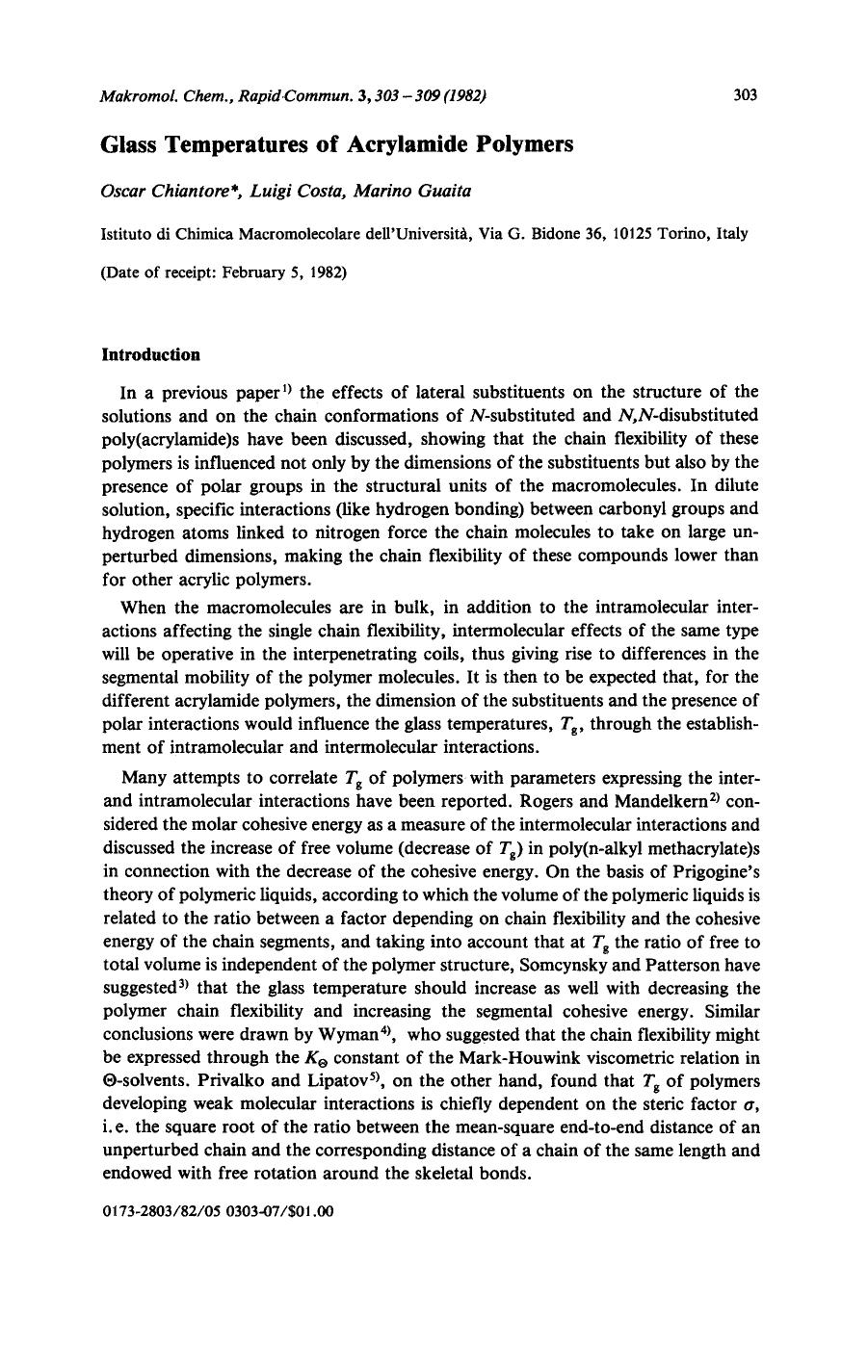 Glass temperatures of acrylamide polymers by Unknown