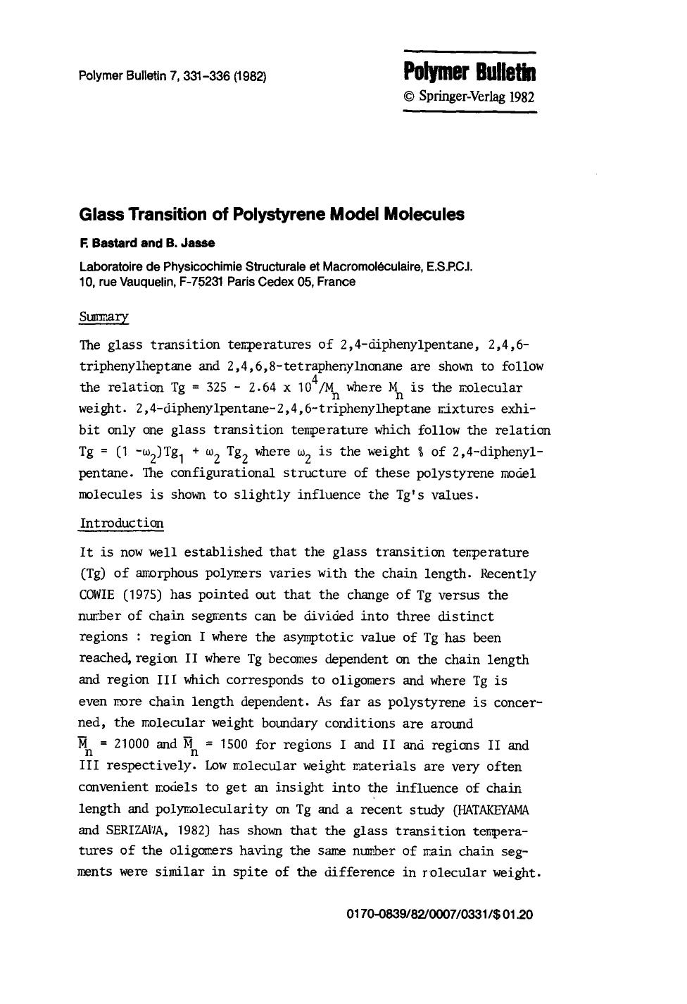 Glass transition of polystyrene model molecules by Unknown
