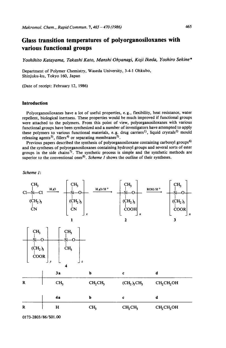 Glass transition temperatures of polyorganosiloxanes with various functional groups by Unknown