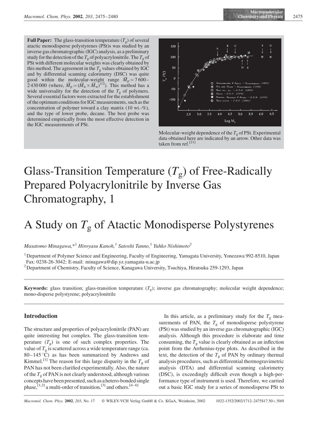 Glass-Transition Temperature (Tg) of Free-Radically Prepared Polyacrylonitrile by Inverse Gas Chromatography, 1 by Unknown