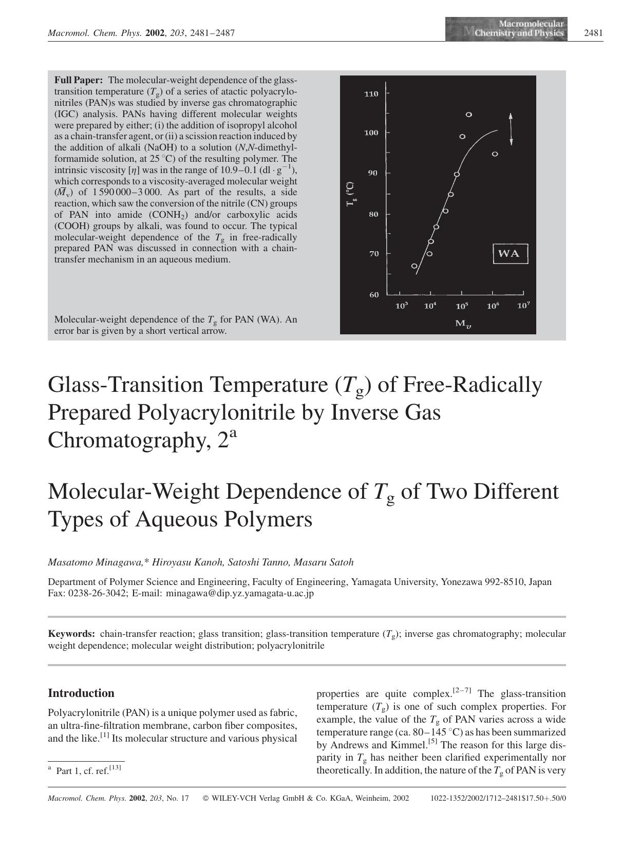 Glass-Transition Temperature (Tg) of Free-Radically Prepared Polyacrylonitrile by Inverse Gas Chromatography, 2 by unknow