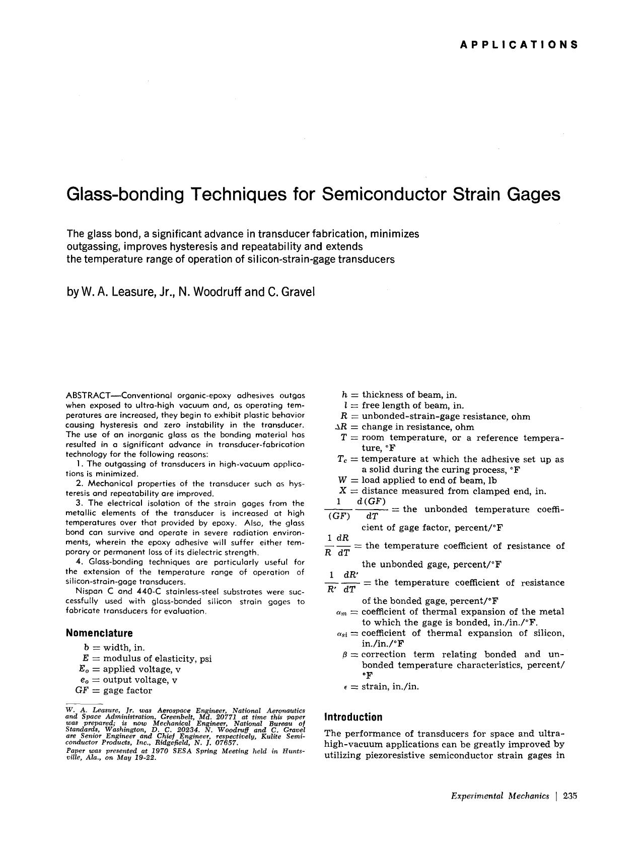 Glass-bonding techniques for semiconductor strain gages by Unknown