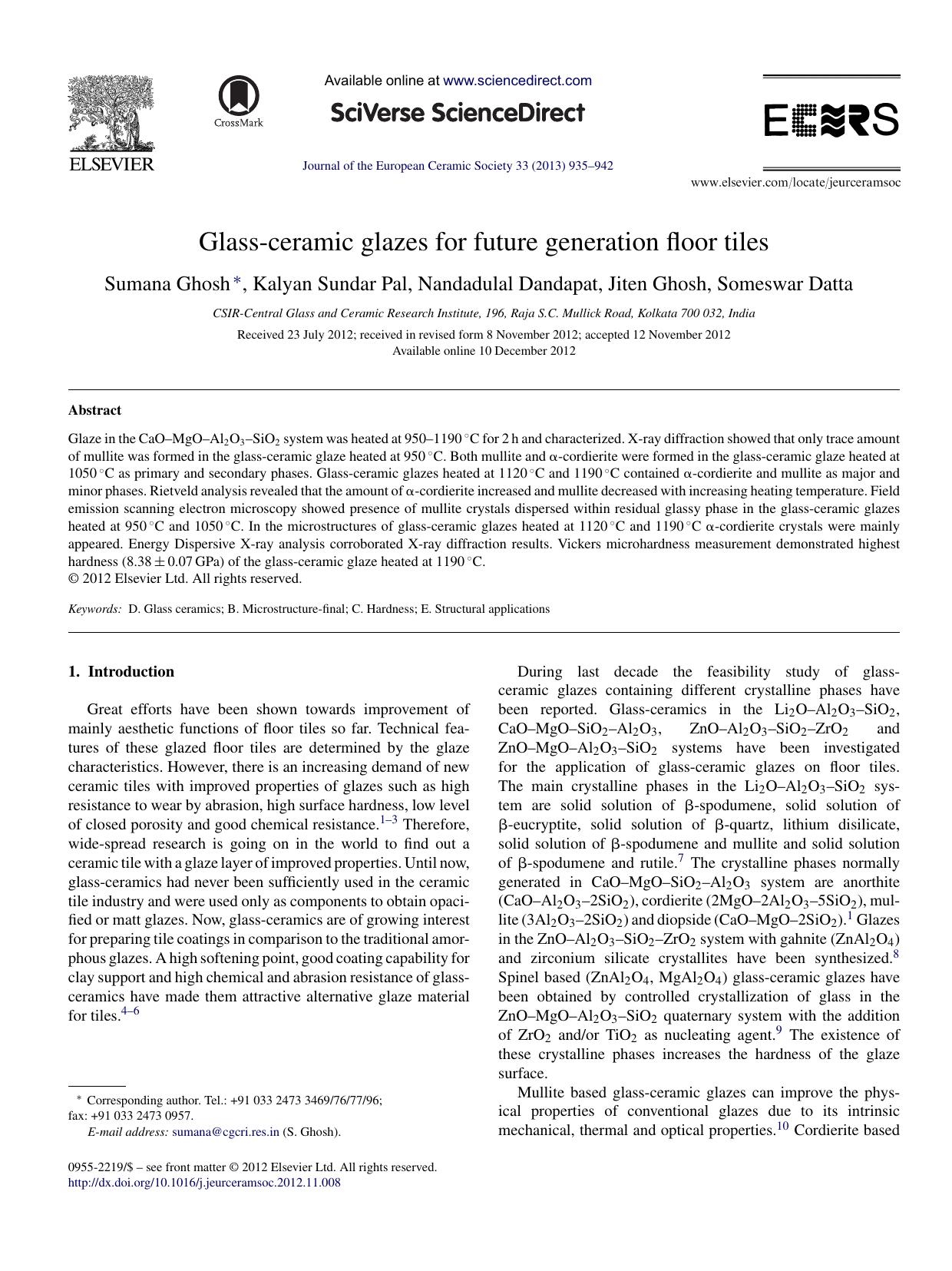 Glass-ceramic glazes for future generation floor tiles by Sumana Ghosh