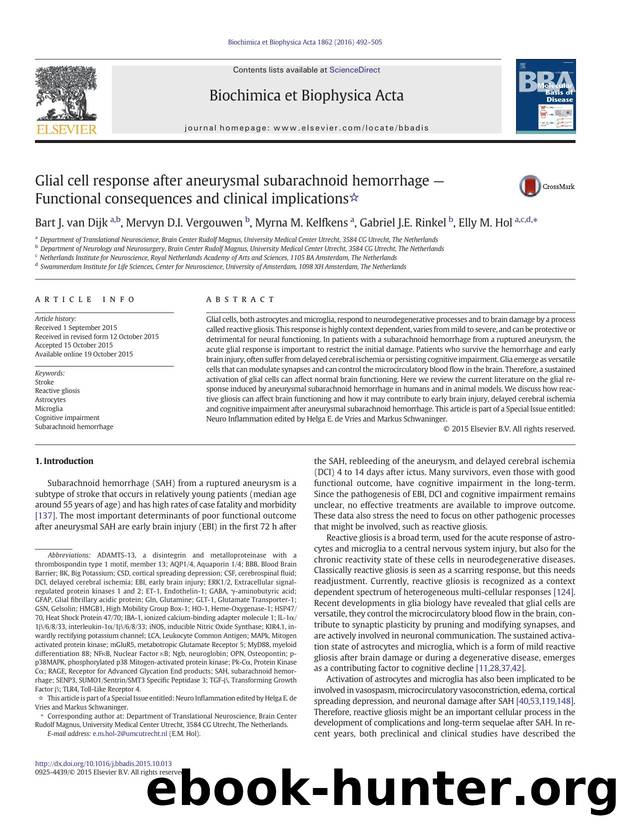 Glial cell response after aneurysmal subarachnoid hemorrhage â Functional consequences and clinical implications by Bart J. van Dijk & Mervyn D.I. Vergouwen & Myrna M. Kelfkens & Gabriel J.E. Rinkel & Elly M. Hol