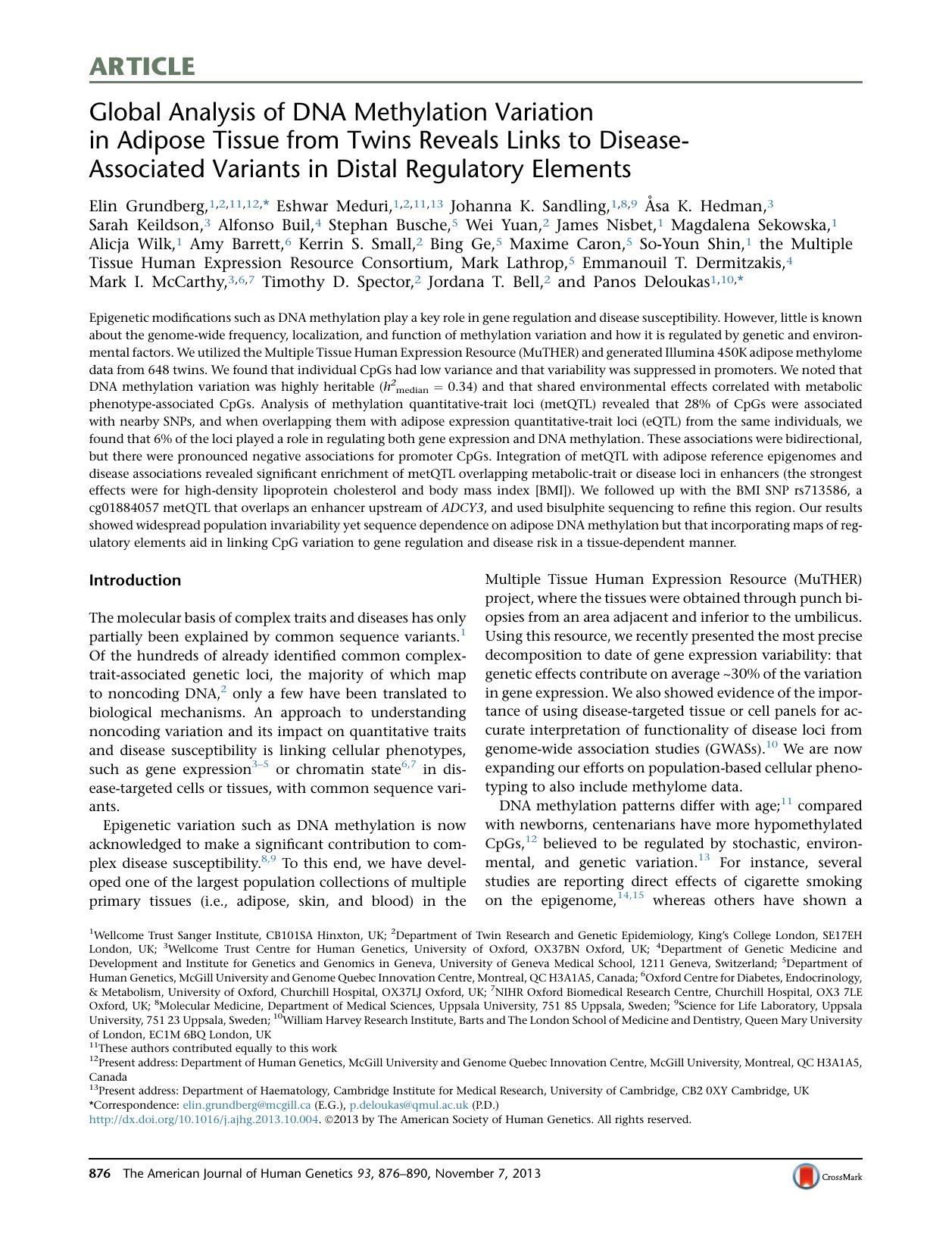 Global Analysis of DNA Methylation Variation in Adipose Tissue from Twins Reveals Links to Disease-Associated Variants in Distal Regulatory Elements by unknow