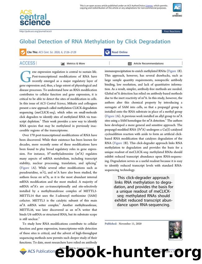 Global Detection of RNA Methylation by Click Degradation by Allen C. Zhu (ORCID: 0000-0002-1490-7063) & Chuan He (ORCID: 0000-0003-4319-7424)