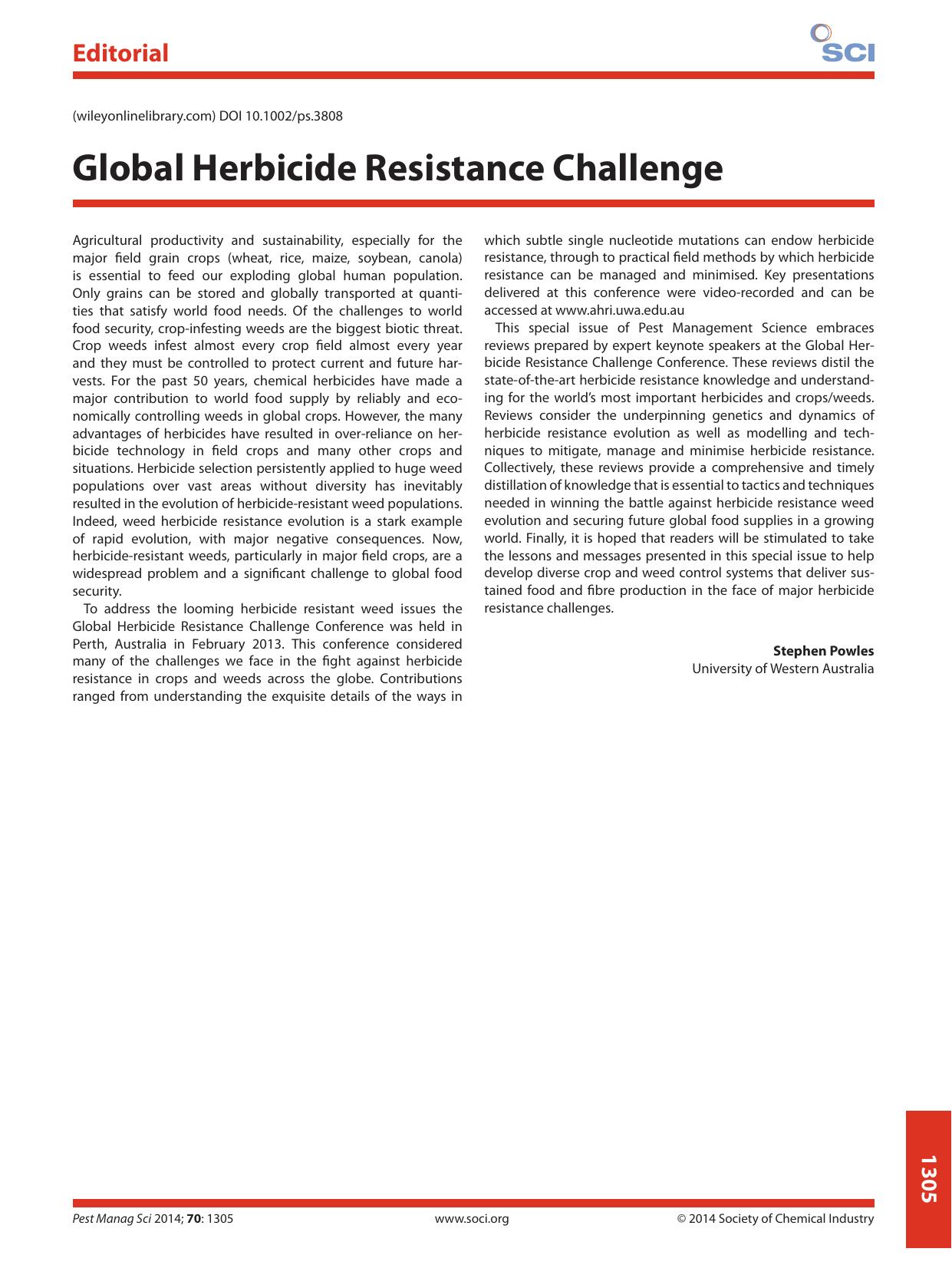 Global Herbicide Resistance Challenge by Unknown