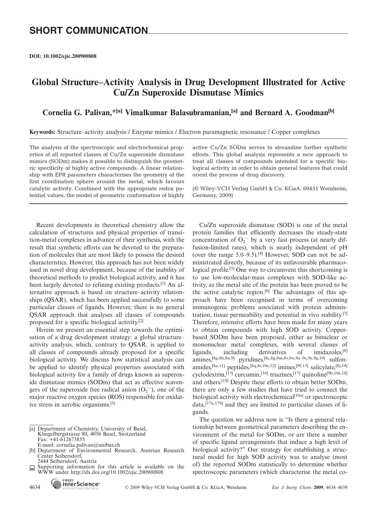 Global Structure-Activity Analysis in Drug Development Illustrated for Active CuZn Superoxide Dismutase Mimics by Unknown