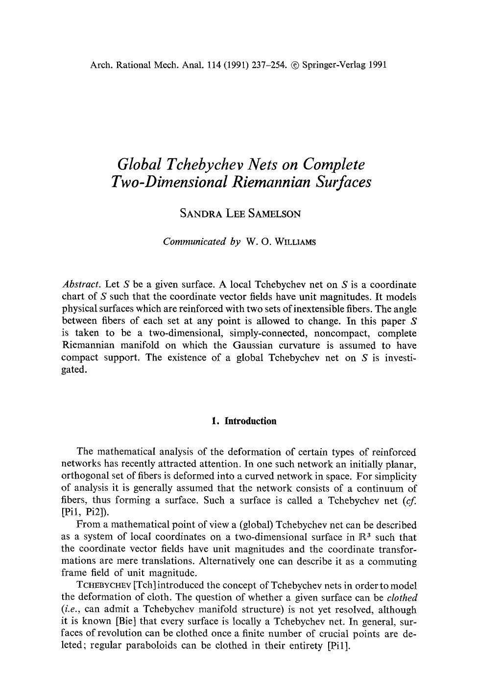 Global Tchebychev nets on complete two-dimensional Riemannian surfaces by Unknown