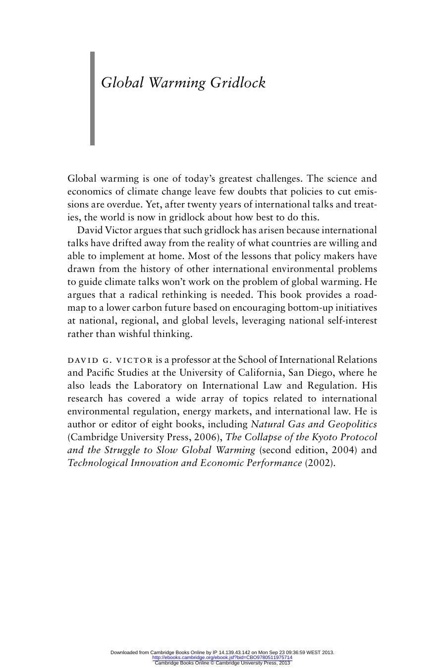 Global Warming Gridlock: Creating More Effective Strategies for Protecting the Planet by David G. Victor