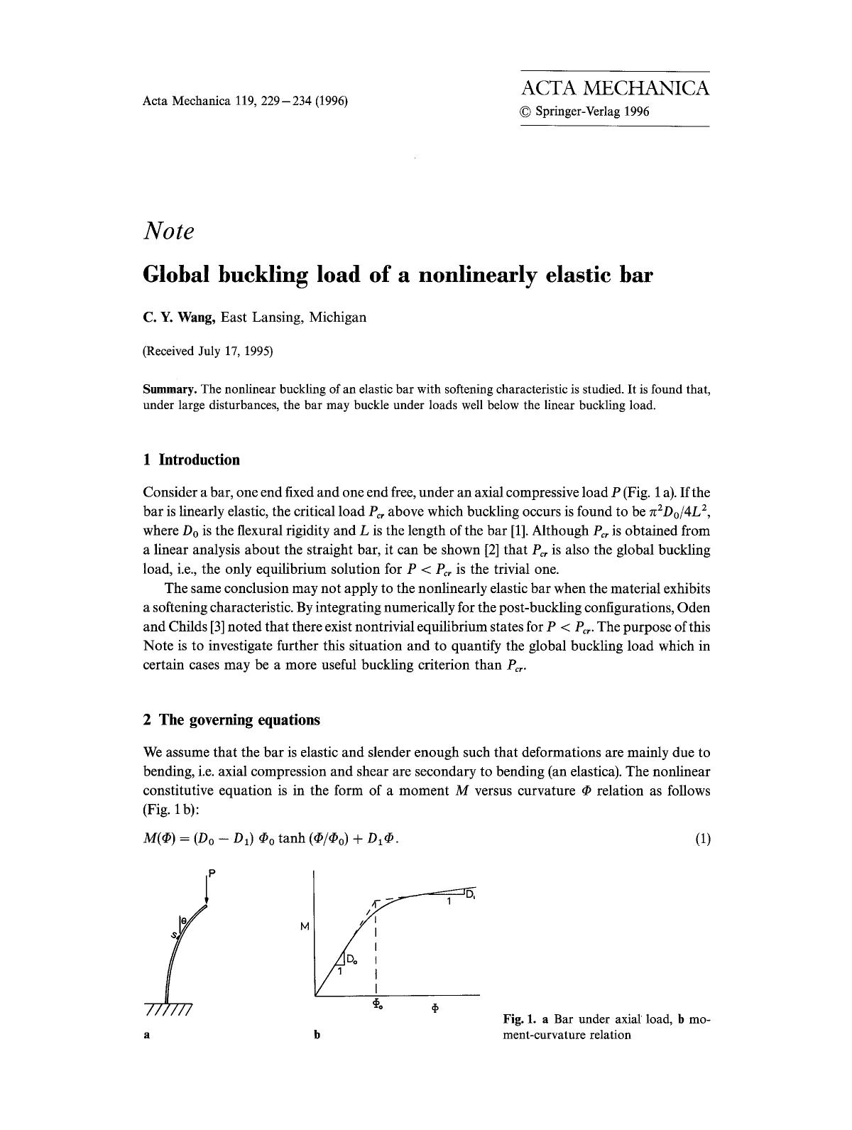 Global buckling load of a nonlinearly elastic bar by Unknown