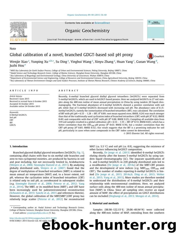 Global calibration of a novel, branched GDGT-based soil pH proxy by Wenjie Xiao & Yunping Xu & Su Ding & Yinghui Wang & Xinyu Zhang & Huan Yang & Guoan Wang & Juzhi Hou