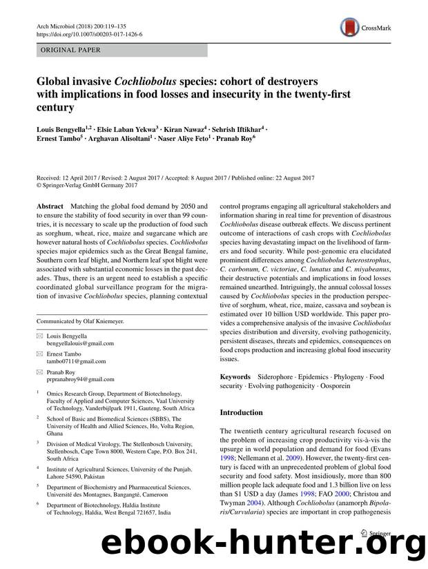 Global invasive Cochliobolus species: cohort of destroyers with implications in food losses and insecurity in the twenty-first century by unknow
