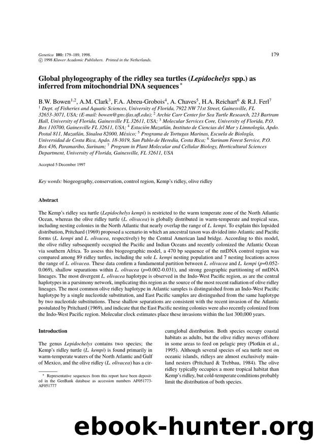 Global phylogeography of the ridley sea turtles (Lepidochelys spp.) as inferred from mitochondrial DNA sequences by Unknown
