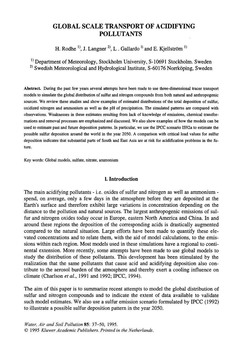Global scale transport of acidifying pollutants by Unknown