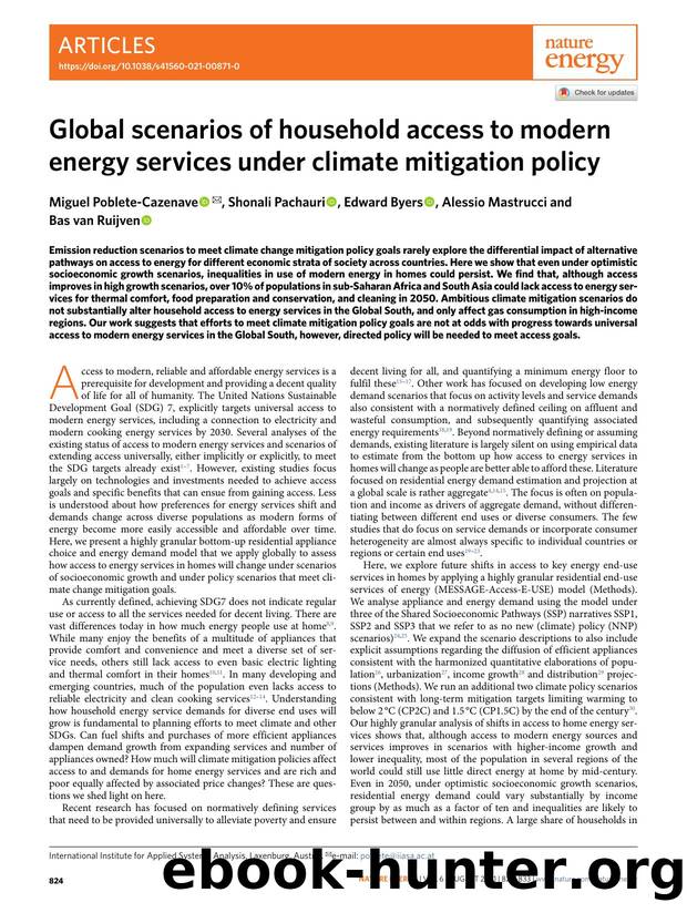 Global scenarios of household access to modern energy services under climate mitigation policy by Miguel Poblete-Cazenave & Shonali Pachauri & Edward Byers & Alessio Mastrucci & Bas Ruijven