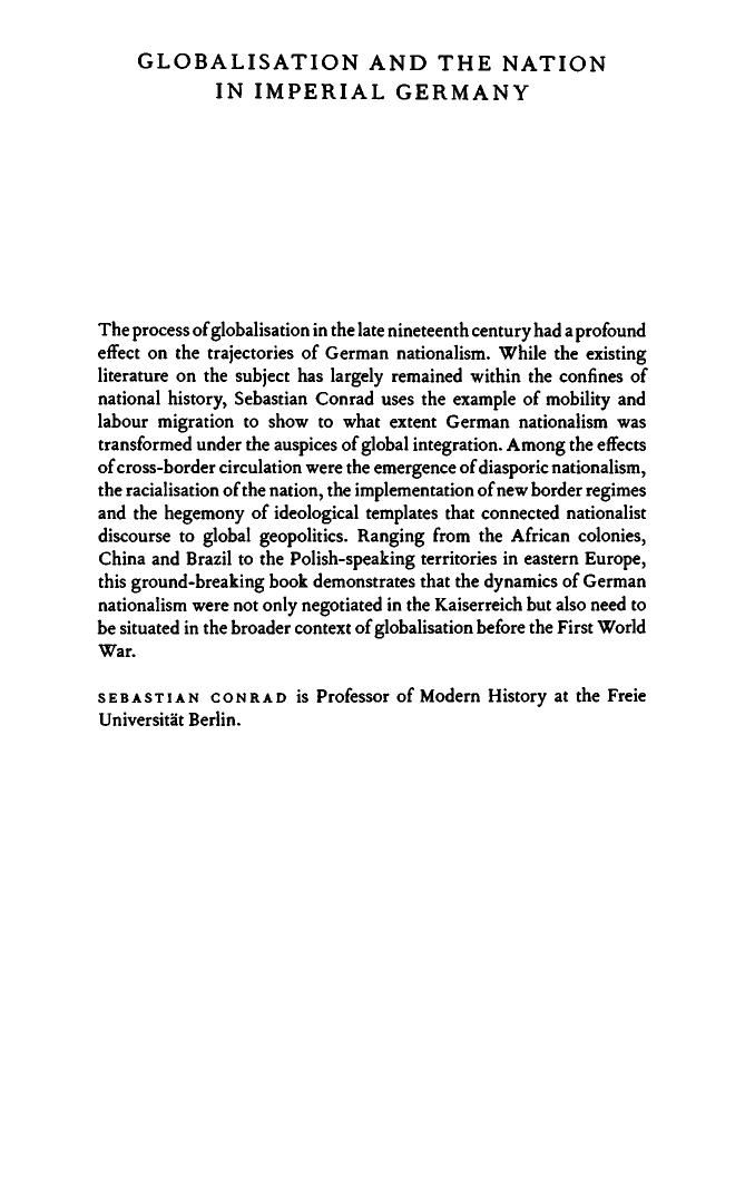 Globalisation and the Nation in Imperial Germany by Sebastian Conrad; Sorcha O'Hagan