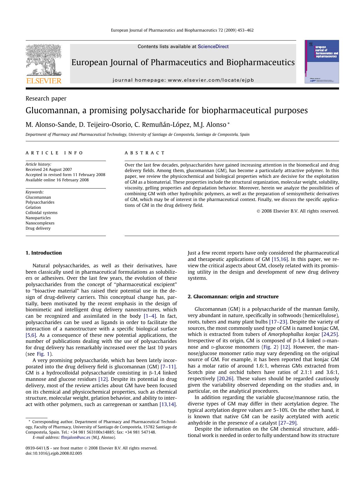 Glucomannan, a promising polysaccharide for biopharmaceutical purposes by M. Alonso-Sande; D. Teijeiro-Osorio; C. Remuñán-López; M.J. Alonso