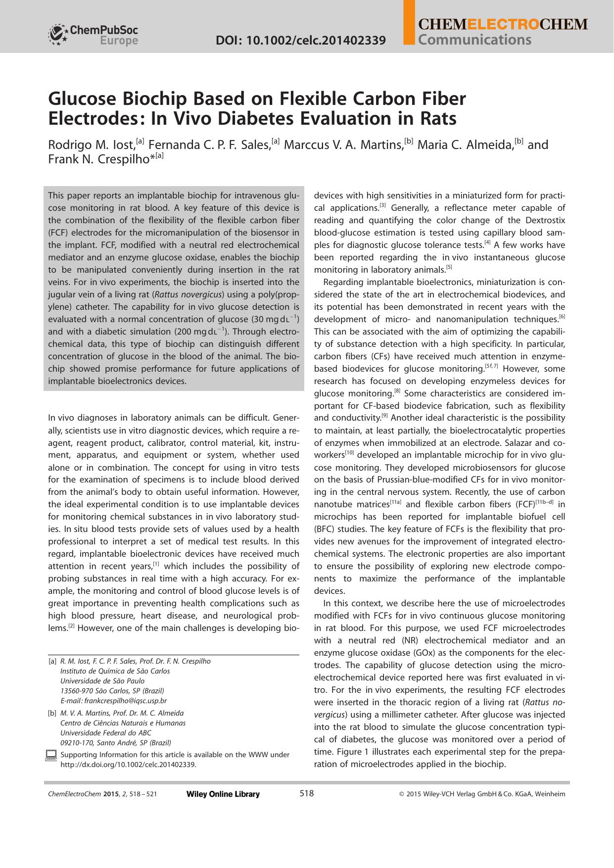 Glucose Biochip Based on Flexible Carbon Fiber Electrodes: In Vivo Diabetes Evaluation in Rats by Unknown