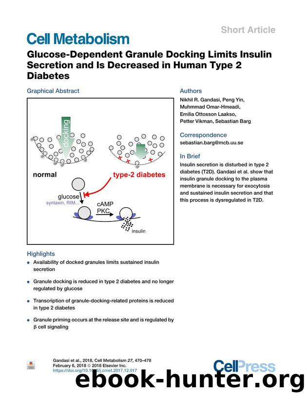 Glucose-Dependent Granule Docking Limits Insulin Secretion and Is Decreased in Human Type 2 Diabetes by unknow