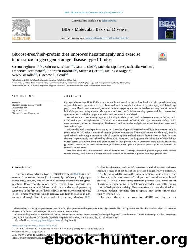 Glucose-freehigh-protein diet improves hepatomegaly and exercise intolerance in glycogen storage disease type III mice by unknow