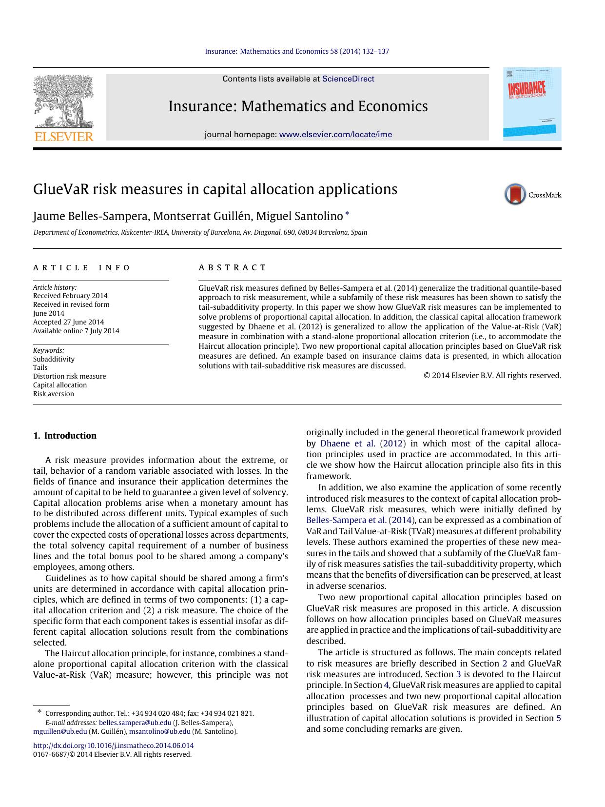 GlueVaR risk measures in capital allocation applications by Belles-Sampera Jaume Guillén Montserrat Santolino Miguel
