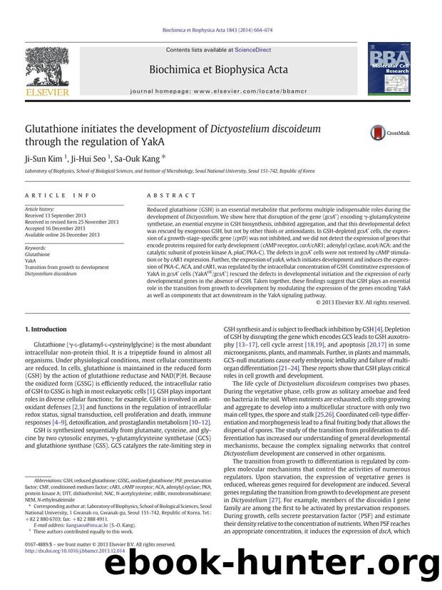Glutathione initiates the development of Dictyostelium discoideum through the regulation of YakA by Ji-Sun Kim & Ji-Hui Seo & Sa-Ouk Kang