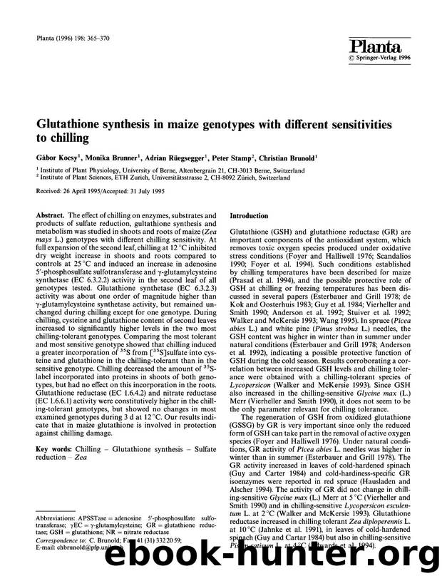 Glutathione synthesis in maize genotypes with different sensitivities to chilling by Unknown