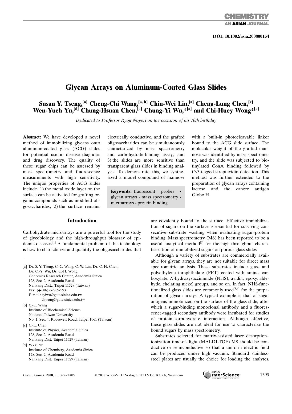 Glycan Arrays on Aluminum-Coated Glass Slides by Unknown