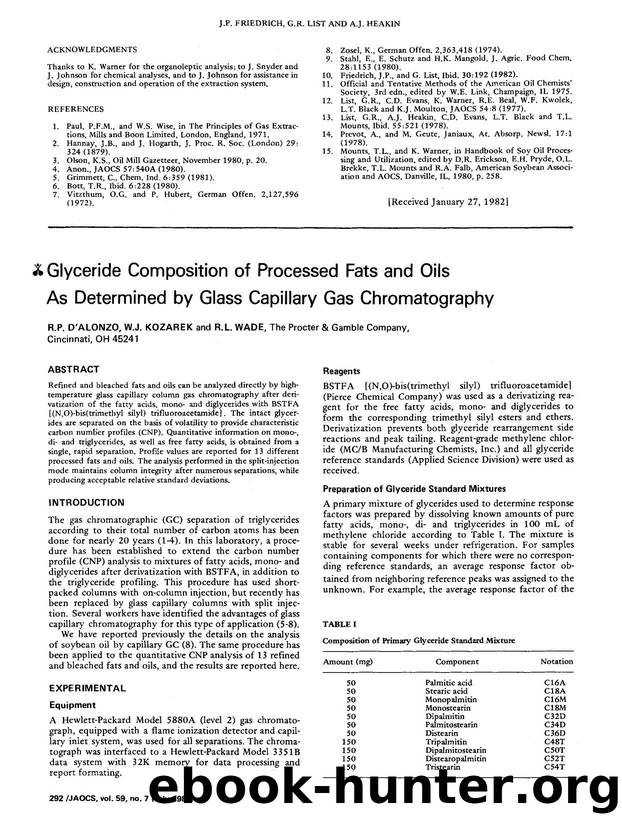 Glyceride composition of processed fats and oils as determined by glass capillary gas chromatography by Unknown