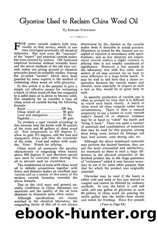 Glycerine used to reclaim China wood oil by Unknown