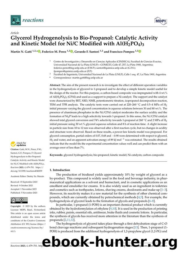 Glycerol Hydrogenolysis to Bio-Propanol: Catalytic Activity and Kinetic Model for NiC Modified with Al(H2PO4)3 by Martín N. Gatti Federico M. Perez Gerardo F. Santori & Francisco Pompeo