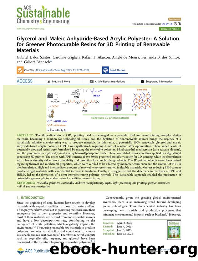 Glycerol and Maleic Anhydride-Based Acrylic Polyester: A Solution for Greener Photocurable Resins for 3D Printing of Renewable Materials by unknow
