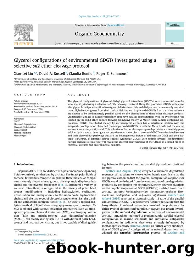 Glycerol configurations of environmental GDGTs investigated using a selective sn2 ether cleavage protocol by Xiao-Lei Liu & David A. Russell & Claudia Bonfio & Roger E. Summons
