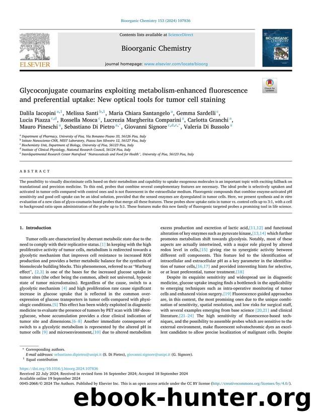 Glycoconjugate coumarins exploiting metabolism-enhanced fluorescence and preferential uptake: New optical tools for tumor cell staining by Dalila Iacopini