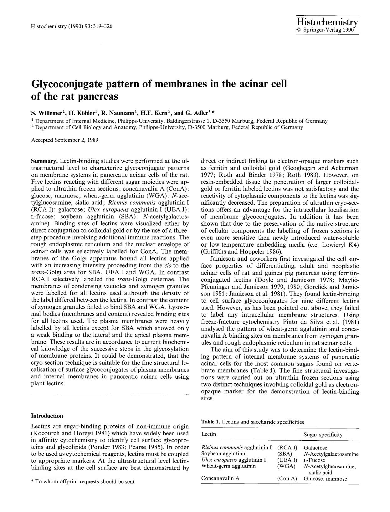 Glycoconjugate pattern of membranes in the acinar cell of the rat pancreas by Unknown
