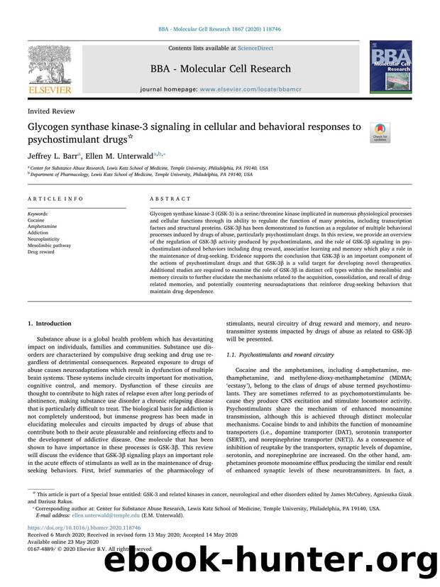Glycogen synthase kinase-3 signaling in cellular and behavioral responses to psychostimulant drugs by Jeffrey L. Barr & Ellen M. Unterwald