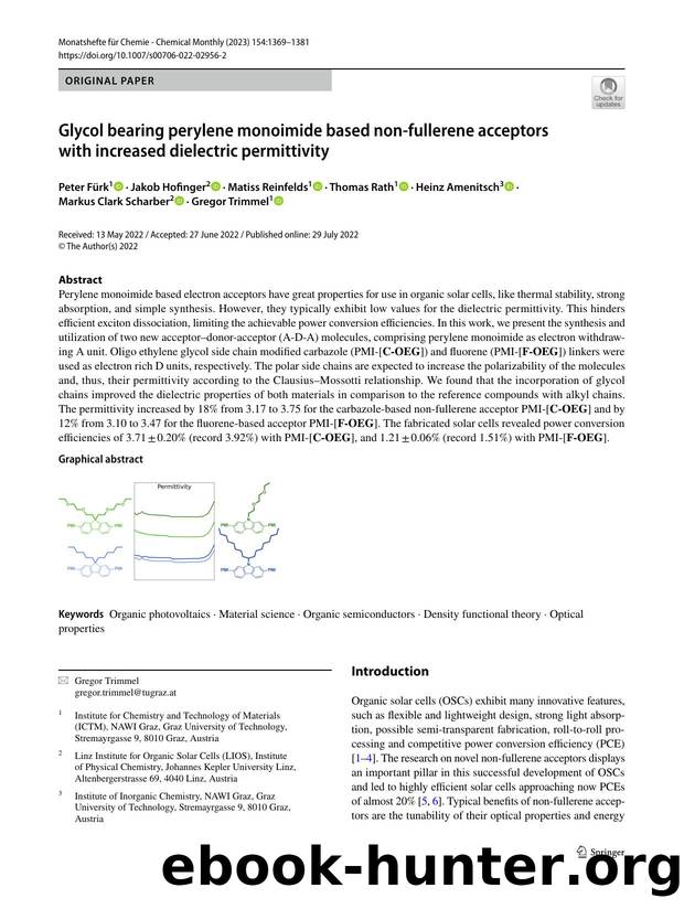 Glycol bearing perylene monoimide based non-fullerene acceptors with increased dielectric permittivity by unknow