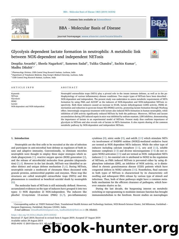 Glycolysis dependent lactate formation in neutrophils_ A metabolic link between NOX-dependent and independent NETosis by Deepika Awasthi & Sheela Nagarkoti & Samreen Sadaf & Tulika Chandra & Sachin Kumar & Madhu Dikshit