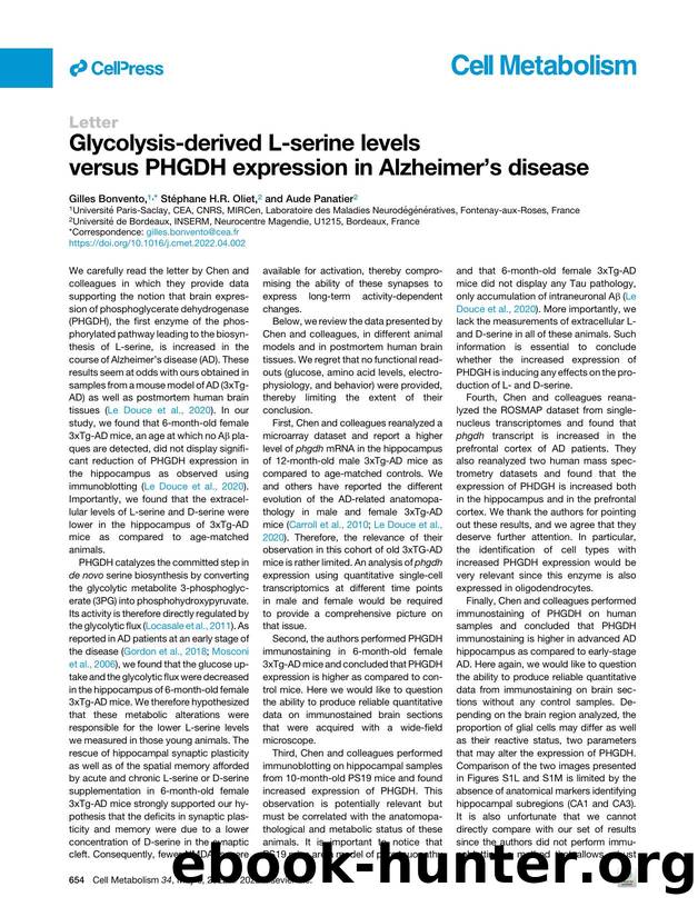 Glycolysis-derived L-serine levels versus PHGDH expression in Alzheimer's disease by Gilles Bonvento & Stéphane H.R. Oliet & Aude Panatier